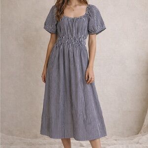 CJ Laing Blue & White Stripe Puff Sleeve Dress